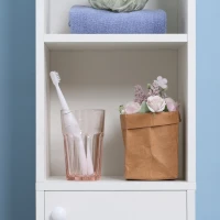 kleankin Tall Bathroom Storage Cabinet with Mirror, Narrow Bathroom Unit, Freestanding Bathroom Cupboard with Adjustable Shelves and 2 Doors, White(m-7)