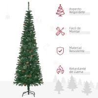 HOMCOM Árbol de Navidad 195 cm de 556 Ramas Árbol de Navidad Estrecho Forma de Lápiz con 25 Piñas Base Plegable Verde(m-4)