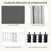 Outsunny Tonnelle barnum de jardin pop-up pliant réglable en hauteur protection UV 30+ 3 parois latérales gris(m-6)