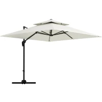 Outsunny Parasol déporté carré 3 x 3 m double toit inclinable pivotant manivelle lestage inclus métal polyester beige(m-1)