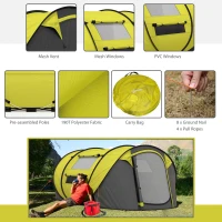 Outsunny 4 Person Pop-up Camping Tent Family Tent with Ground Sheet, 4 Windows and Portable Carry Bag for Beach Outdoor Trip, Yellow(m-7)