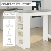 HOMCOM Bar Table, Dining Table with 4-Tier Storage Shelf for Breakfast Bar, Kitchen, Dining Room, Living Room, Grey(m-4)