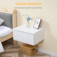 HOMCOM Set di 2 Comodini Sospesi con Cassetto in Truciolato e MDF, 49x38x23 cm, Bianco(m-5)