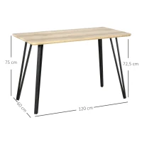 HOMCOM Table à manger design industriel grand plateau dim. 120L x 60l x 75H cm pieds métal noir en épingles MDF aspect chêne clair(m-3)