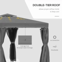 Outsunny 3 x 3(m) Patio Gazebo Canopy Garden Pavilion Tent Shelter Marquee with 2 Tier Water Repellent Roof, Mosquito Netting and Curtains, Aluminium Frame, Dark Grey(m-4)