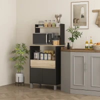 HOMCOM Meuble desserte de cuisine pour micro-ondes avec placard tiroir étagère supérieur 60 x 40 x 131 cm naturel et noir(m-7)