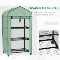 Outsunny Mini Serra da Giardino con Copertura in PE, 3 Ripiani e Ruote, 69x49x130cm, Verde(m-4)