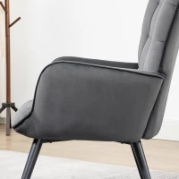HOMCOM Fauteuil relax avec repose-pieds assorti style scandinave piètement métal noir revêtement aspect velours - gris(m-9)