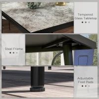 Outsunny Square Garden Table, Outdoor Dining Table for 4 with Marble Effect Tempered Glass Top and Steel Frame for Patio, Grey(m-5)