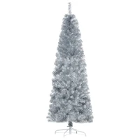HOMCOM Albero di Natale Artificiale Alto 180cm con 618 Rami, Albero di Natale Slim con Base Rimovibile, in PET e Acciaio, Argento(m-1)