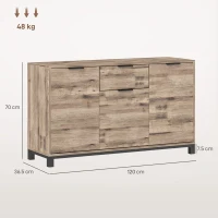 HOMCOM Credenza Buffet in stile Industriale con Cassetto e 3 Armadietti, in Legno Marrone, 120x36.5x70 cm(m-3)