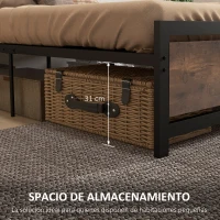 HOMCOM Estructura de Cama de Acero Somier de Cama con Cabecera para Colchón 90x190 cm Carga 150kg 97x195x103 cm Negro y Marrón(m-5)