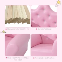HOMCOM Children Kids Sofa Set Armchair Chair Seat with Free Footstool PU Leather for Girls 58L x 40.5W x 49H cm Pink(m-4)