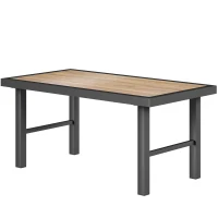 Outsunny Metal Garden Coffee Table, Outdoor Side Table with SPC Woodgrain Tabletop for Outside, Garden, Balcony, Porch, 100 x 53 x 46cm, Brown Wood Effect(m-11)