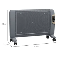 HOMCOM Mica Electric Space Heater, Portable Heater for Home with 2 Heat Settings, Living Room, Study, Garage, Adjustable Temperature 18-30°C, 1000W/2000W, Grey(m-3)
