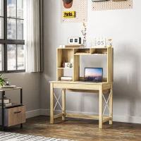 HOMCOM Bureau avec rangement bureau bibliothèque en bois avec étagères et grand plateau pour petits espaces, aspect chêne(m-6)