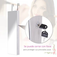 HOMCOM Espejo Joyero Colgante de Pared o Puerta con LED 5 Estantes 2 Cajones Pequeños Espejo Armario Montado con Cerradura 37x120x10cm(m-6)