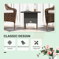 Outsunny Rattan Side Table, Outdoor Coffee Table with Plastic Board Under the Full Woven Table Top for Patio, Garden, Balcony, Grey(m-4)