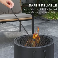 Outsunny Smokeless Fire Pit, 38cm Portable Wood Burning Firepit with Spark Screen and Poker, Low Smoke Camping Bonfire Stove for Garden Patio Picnic, Dark Grey(m-5)