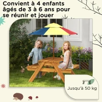 Outsunny Table de pique-nique pour enfants avec bancs, parasol amovible, 2 bacs en plastique, table 2 en 1 pour 4 enfants(m-6)