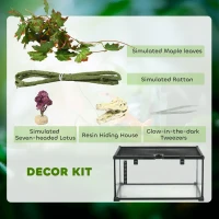 PawHut Glass Reptile Terrarium with Decor Kit, Breeding Tank with Thermometer for Small Animals, 50 x 30 x 25cm, Heated - Black(m-8)