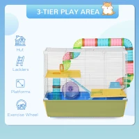 PawHut Hamster Cage, Gerbil Cage 3 Tier for Dwarf Hamster with Tube, Exercise Wheel, Water Bottle, Food Dish 59 x 36 x 47 cm- Blue(m-4)