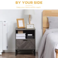HOMCOM Bedside Table with Drawer and Shelf, Side End Table with Steel Legs for Living Room, Bedroom, Dark Grey(m-4)