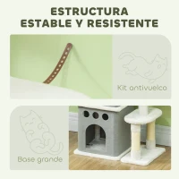 PawHut Rascador para Gatos 126 cm Torre para Gatos con Nidos Plataformas Bolas Colgantes y Postes de Sisal Crema(m-6)