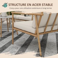 Outsunny Salon de jardin 5 pièces 4 personnes canapé 2 places 2 table basse et 2 fauteuils avec coussins cadre en acier(m-4)