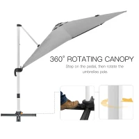 Outsunny 3 x 3(m) Cantilever Roma Parasol, Square Garden Umbrella with Cross Base, Crank Handle, Tilt, 360° Rotation and Aluminium Frame, Grey(m-4)