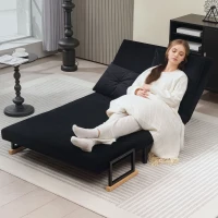 HOMCOM 4-in-1 Velvet-Feel Double Sofa Bed, with Pillows - Black(m-8)