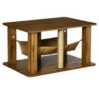PawHut Mesa de Centro Hamaca para Gatos con 2 Postes Rascadores de Yute y Estante Inferior de Almacenaje 79x59x45,5 cm Marrón(m-1)