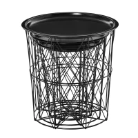 HOMCOM Set 3 Tavolini da Salotto Moderni con Coperchio Rimovibile, Tavolino Basso Contenitore in Acciaio Nero, Forma Cilindrica(m-10)