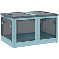 HOMCOM Caja de Almacenamiento Apilable con Tapa 69L de Capacidad Caja Organizadora Plegable con Ruedas 60x42x34 cm Azul