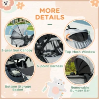 HOMCOM Foldable Baby Stoller, with Reclining Backrest, Adjustable Canopy, for Ages 0-36 Months - Grey(m-7)