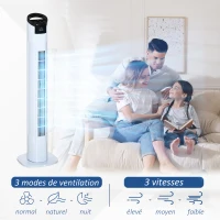 HOMCOM Ventilateur colonne silencieux 50W 3 modes 3 vitesses télécommande oscillant 70° minuterie contrôle tactile 78,5cm blanc(m-5)
