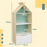 AIYAPLAY Kids Bookshelf with 3 Shelves, Drawer, Anti-tip Device, Anti-Slip Foot Cover, for Kids Room, Green(m-3)