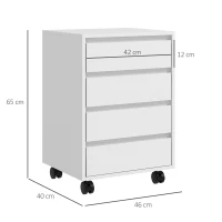 HOMCOM Caisson de bureau rangement bureau sur roulettes 4 tiroirs coulissants en bois aspect bois blanc(m-3)