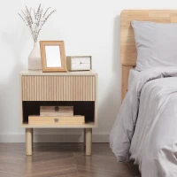 HOMCOM Lot de 2 tables de chevet table de nuit avec tiroirs et niches, style moderne, dim. 47 x 47 x 50 cm, bois naturel(m-7)