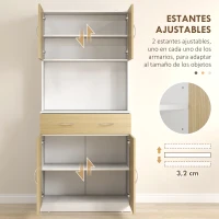 HOMCOM Mueble Auxiliar de Cocina con Puertas Cajón y Estantes Ajustables Antivuelco 80x40x180 cm Natural y Blanco(m-5)