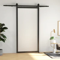 HOMCOM 6,6FT/200cm Kit de Accesorios para Puerta Corrediza con Amortiguador sin Perforación y 2 Rieles para Granero Negro(m-8)