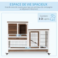 PawHut Clapier à lapin sur roulettes cage à lapin 2 étages 2 portes verrouillables 2 plateaux coulissants rampe(m-4)
