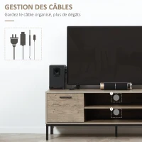 HOMCOM Meuble TV meuble télé jusqu'à 50 pouces placard, 2 tiroirs et 2 niches - 2 passe-câbles - 132 x 39 x 45,5 cm gris noir(m-5)