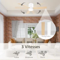 HOMCOM Ventilateur de plafond 2 en 1 avec lumière LED 3 vitesses silencieux - télécommande - diamètre 112 cm, naturel et blanc(m-4)