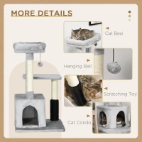 PawHut Cat Tree for Indoor Cats Climbing Tower Kitten Scratch Post Activity Center Kitten with Massage Toy Hanging Ball Bed Condo Perch 48 x 48 x 85cm Grey(m-5)