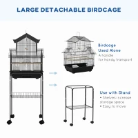 PawHut Metal Bird Cage with Plastic Swing, Perch, Food Container, Tray, Handle, for Finches, Canaries, Budgies, 43.5 x 33 x 121(m-8)