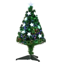 HOMCOM Albero di Natale a Fibre Ottiche 90cm Albero di Natale Artificiale con 12 Luci LED di 3 Colori e Rami in Plastica(m-10)