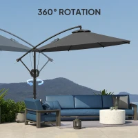 Outsunny 3(m) Garden Cantilever Parasol with Cover and Wind Protection Strap, Round Overhanging Umbrella with Crank Handle and Tilt, Banana Patio Umbrella for Outdoor Sun Shade, UPF50+, Grey(m-7)