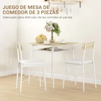 HOMCOM Conjunto de Mesa y Sillas de Comedor de 3 Piezas con Estante Abierto Estructura de Acero Blanco y Roble(m-4)