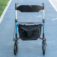 HOMCOM Déambulateur pliant avec siège et dossier 4 roues pliable réglable avec sac de rangement freins à main bleu et noir(m-8)
